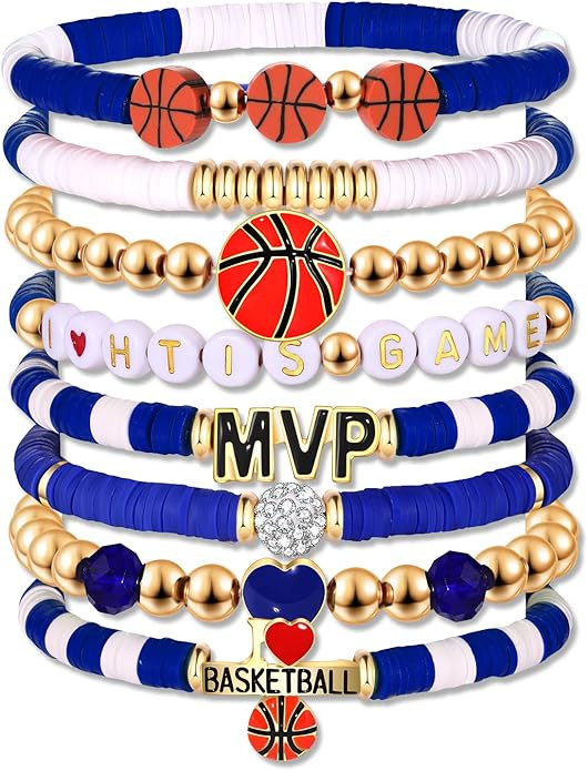Basketball Bracelets for Women Stack Beaded Basketball Friendship Bracelets Game Day Sports Baske... | Amazon (US)