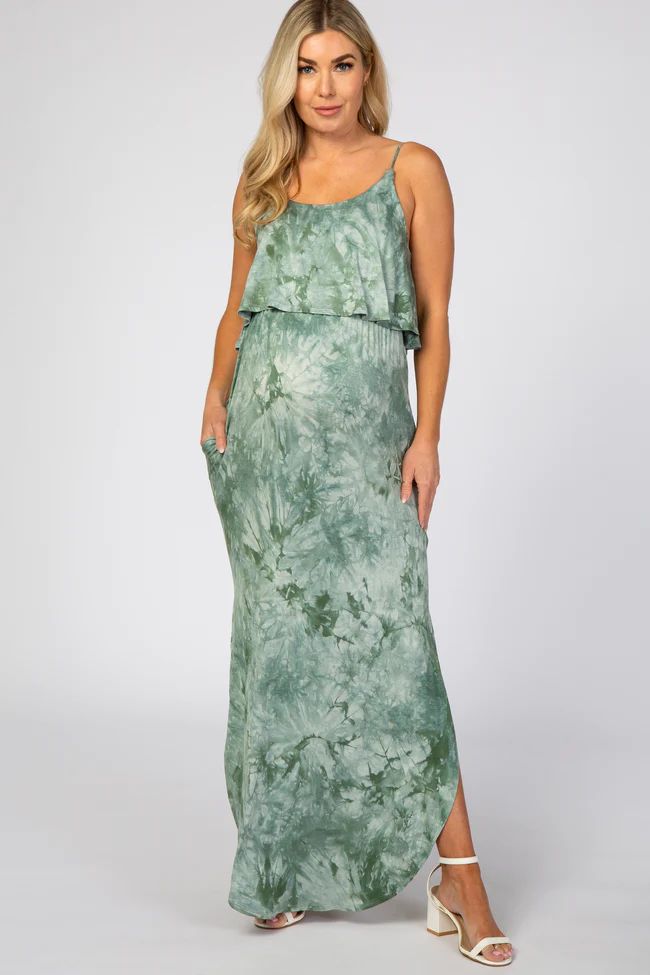 Green Tie Dye Side Slit Maternity Maxi Dress | PinkBlush Maternity