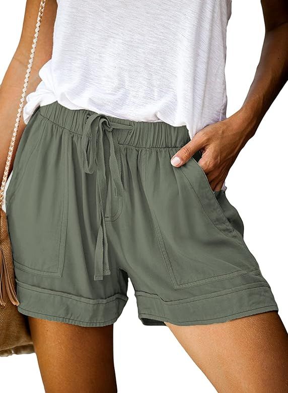Elapsy Womens Casual Short Comfy Drawstring Elastic Waist Summer Pocketed Shorts | Amazon (US)