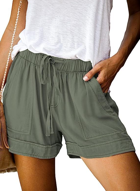 Elapsy Womens Casual Short Comfy Drawstring Elastic Waist Summer Pocketed Shorts | Amazon (US)