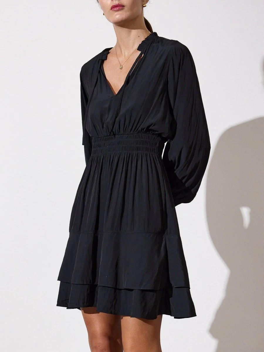 Brochu Walker | Women's Olivia Smocked Dress in Black Onyx | Brochu Walker