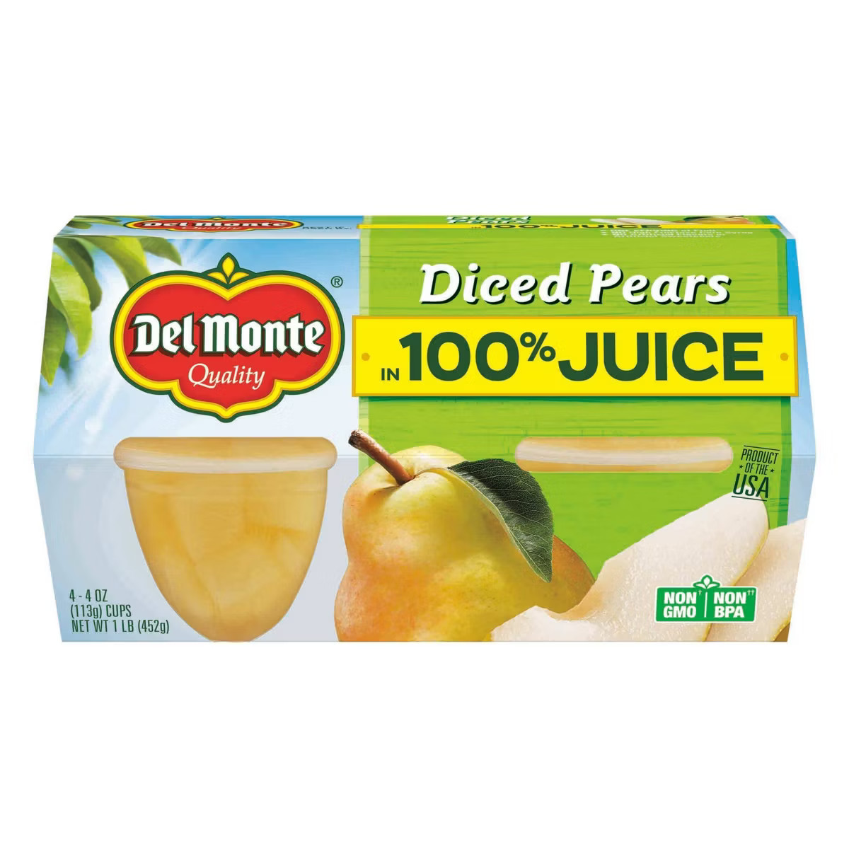 Del Monte Diced Pears In 100% Juice Fruit Cups 4pk - 4oz | Target