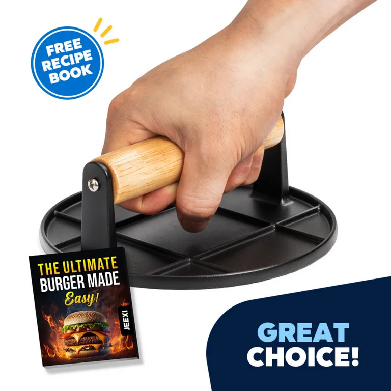 Premium Grill Press with Wooden Handle – Ultimate Burger, Bacon, and Meat Smasher for BBQ, Grid... | Walmart (US)