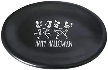 Rae Dunn by Magenta Halloween Black HAPPY HALLOWEEN Skeleton Appetizer Plate (Oval) | Amazon (US)