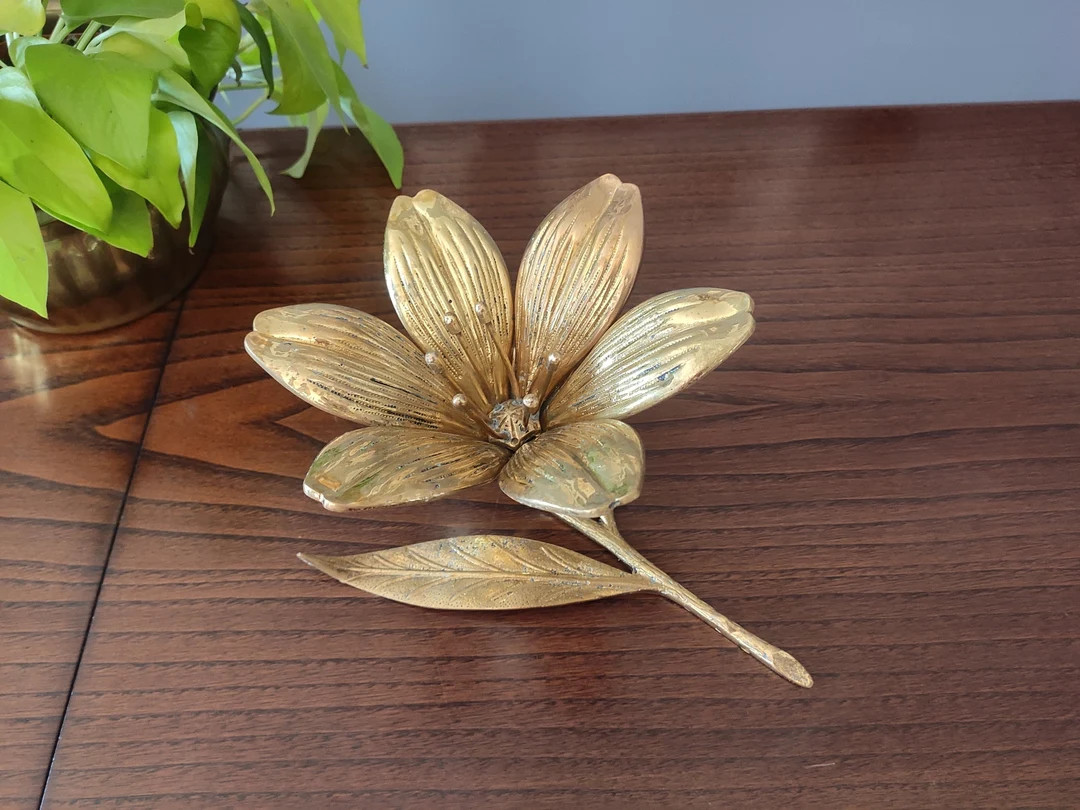 Brass Flower Figurine With Removable Petals for Ashtrays // Vintage Brass Flower Statue // Mid-ce... | Etsy (US)