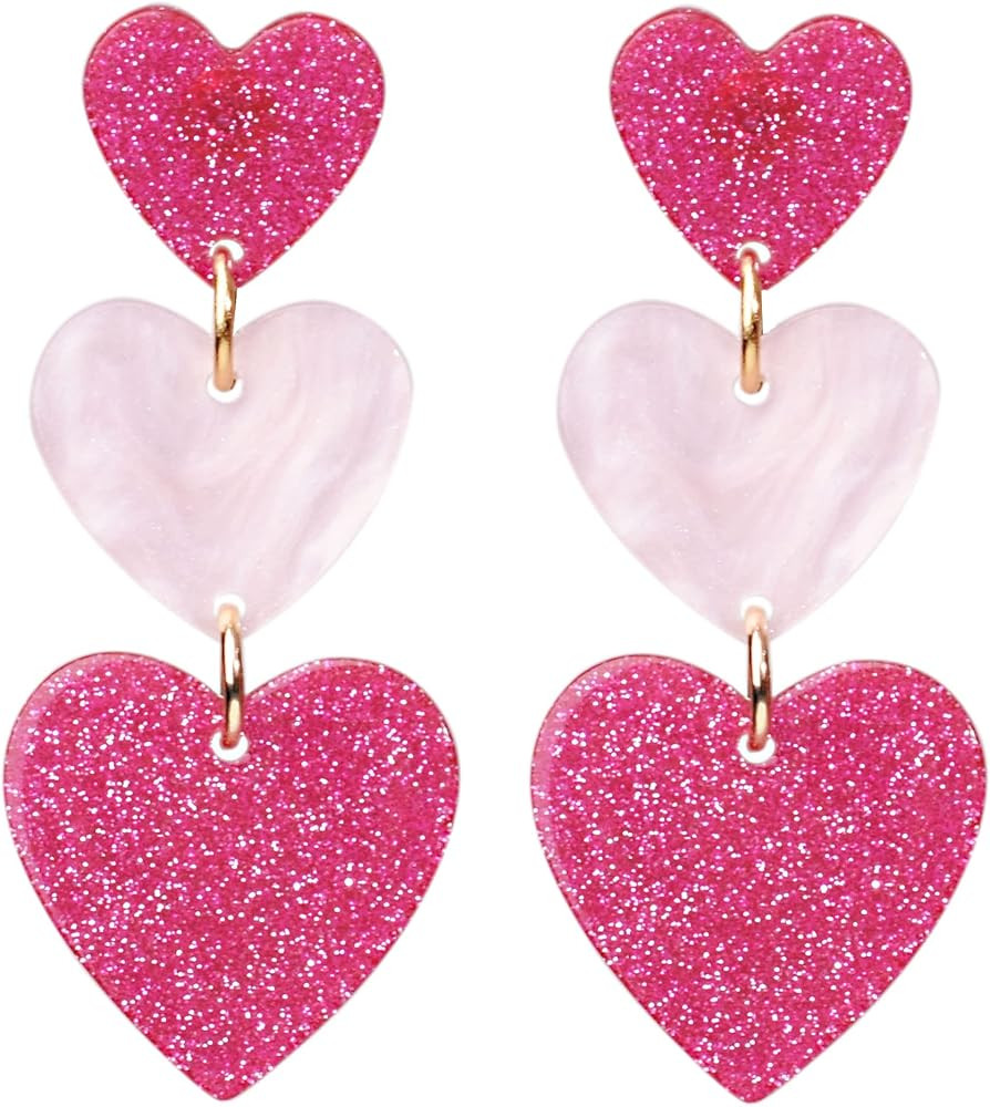 LEE&RO Heart Earrings Dangle Valentine's Day Earrings Pink Heart Earrings Red Heart Earrings Cute... | Amazon (US)