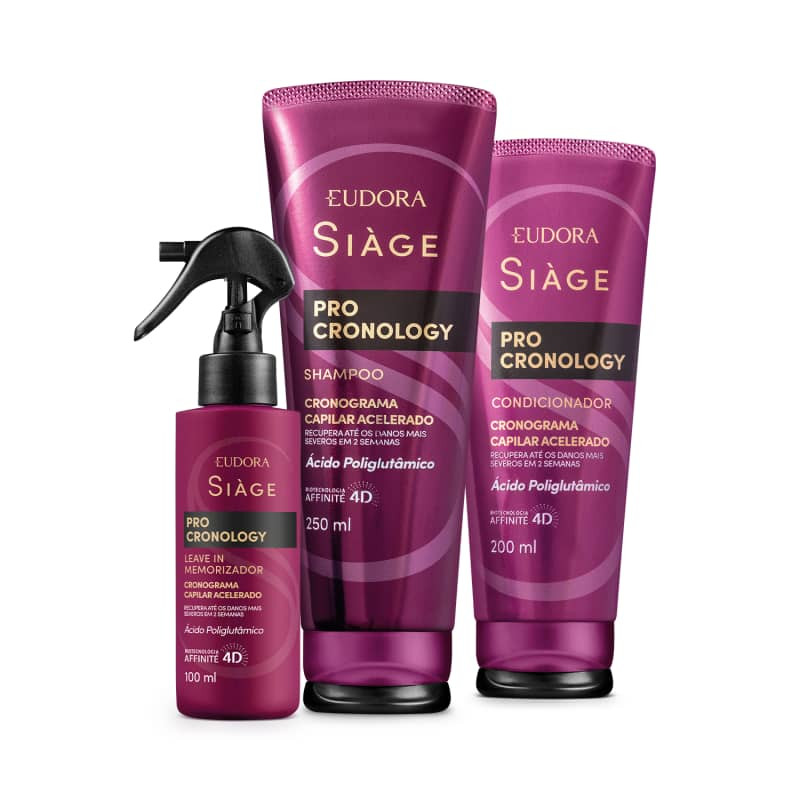 Combo Siàge Pro Cronology: Shampoo 250ml + Condicionador 200ml + Leave In Memorizador 100ml | Eu... | Eudora (BR)
