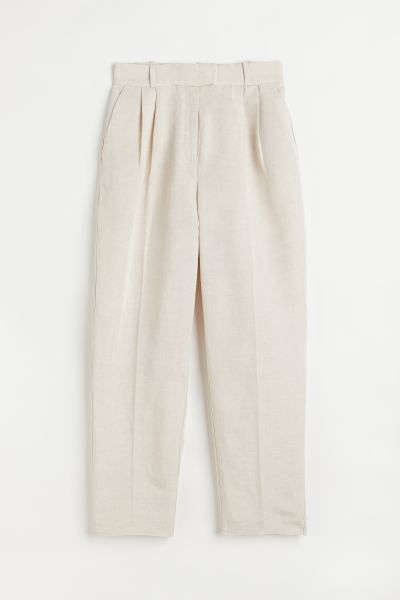 Ankle-length pants in woven fabric. High waist, waistband with pleats at front and covered elasti... | H&M (US + CA)