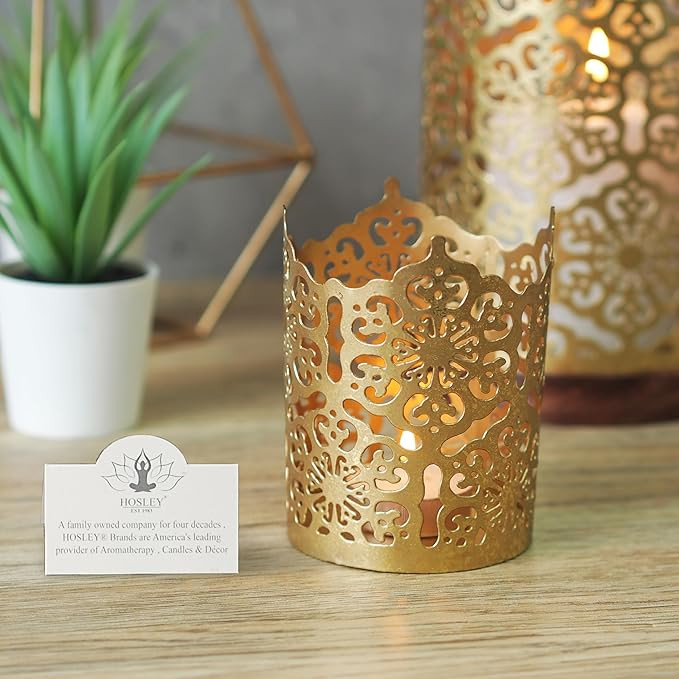 Hosley Set of 3 Gold Diamond Cut Candle Holders 4 Inches High Elevate Your Space with Elegant Met... | Amazon (US)