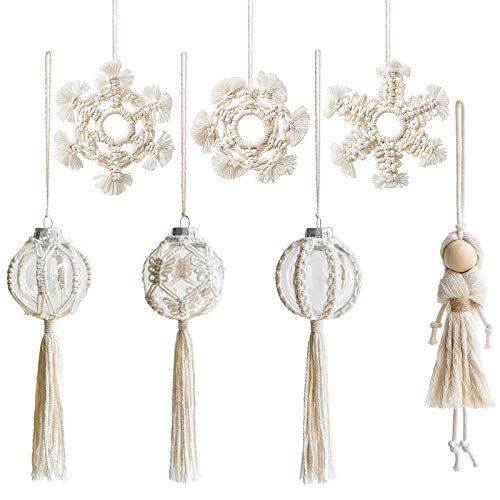 Mkono 7 Pcs Mini Macrame Wall Hanging Boho Christmas Ball Ornaments Home Decor Handmade Woven Orn... | Walmart (US)