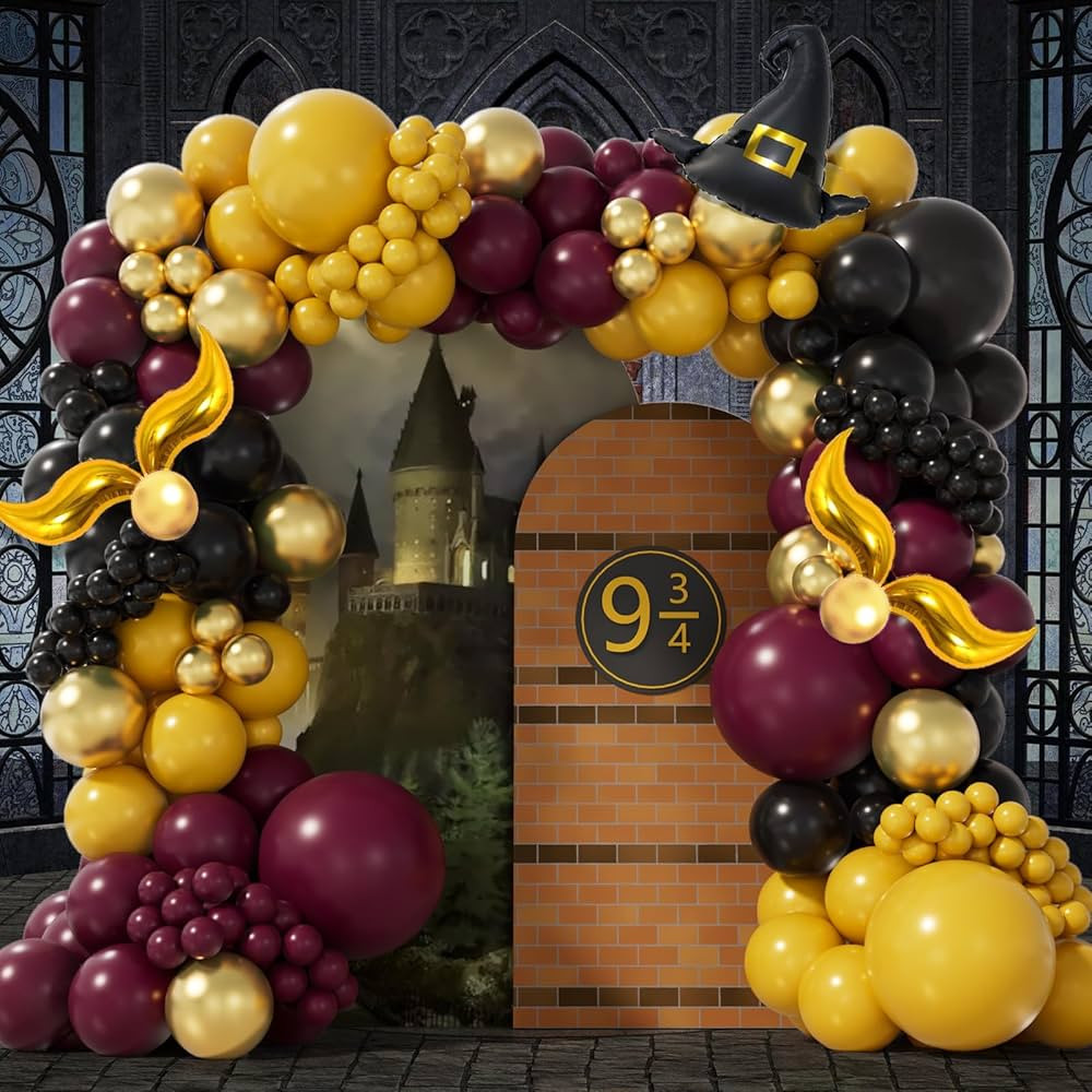 Magical Wizard School Balloon Garland Arch Kit with Snitch Burgundy Black Gold Balloons for Kids ... | Amazon (US)