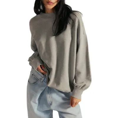 Free People Palm Springs Mock Neck Cotton Fleece Sweatshirt in Seamoss at Nordstrom, Size X-Small | Nordstrom