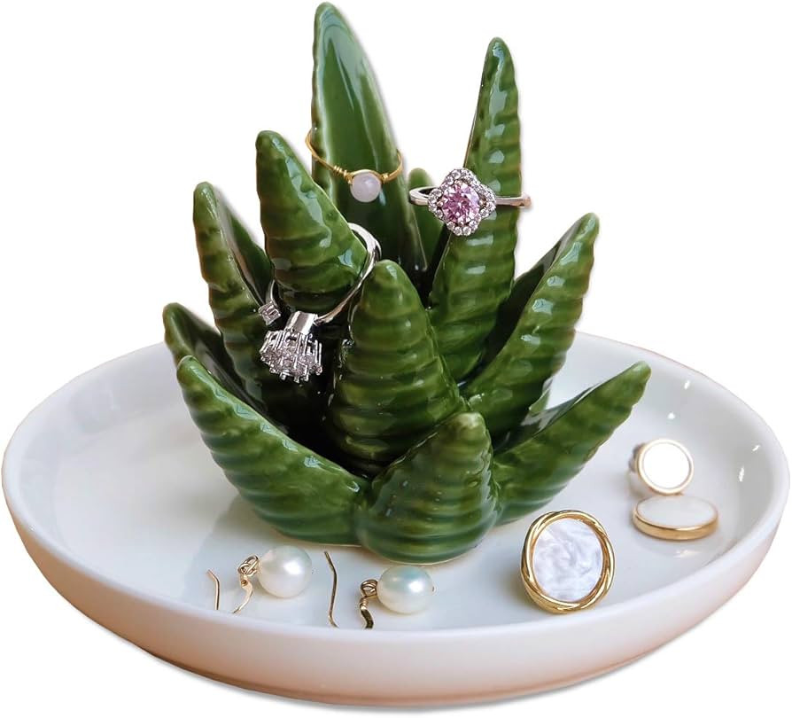 PUDDING CABIN Aloe Ring Holder,Cactus Ring Dish,Jewelry Holder Trinket Tray for Rings Earrings Ne... | Amazon (US)