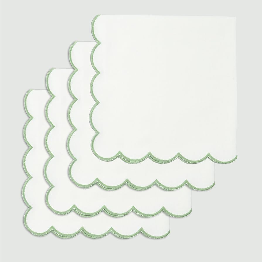 PurpleEssences Scalloped Embroidery Cloth Napkins Table Decor Spring Summer Easter 100% Cotton Se... | Amazon (US)