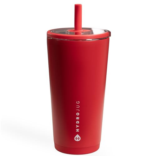 HydroJug Everyday Tumbler 20 oz – Ceramic-Lined Insulated Tumbler with Straw and Soft-Touch Lid, Cup Holder Friendly, Double-Wall Vacuum Insulation, Reusable Travel Cup – Alumni Red | Amazon (US)