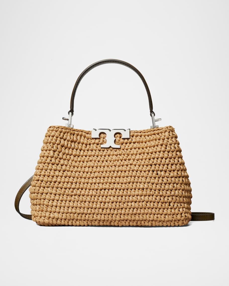 Tory Burch Eleanor Medium Hand-Crocheted Raffia Satchel Bag | Neiman Marcus