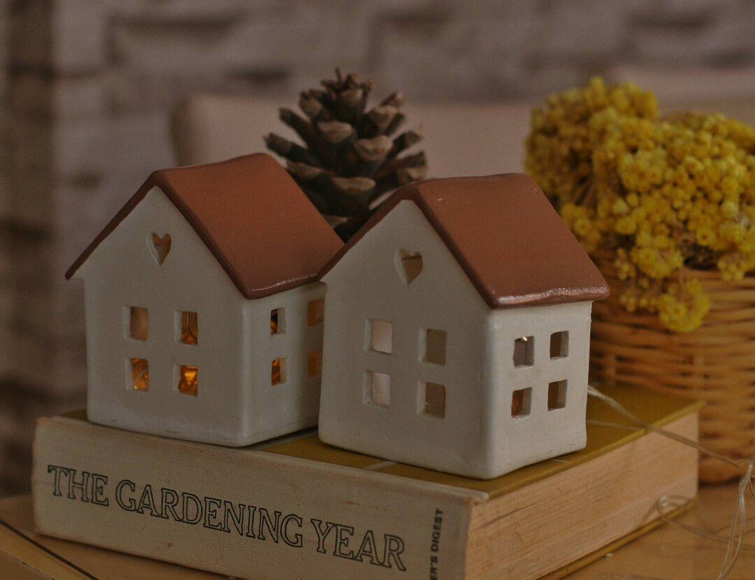 Ceramic Tealight Holder Ceramic House Clay House Tea Light - Etsy | Etsy (US)