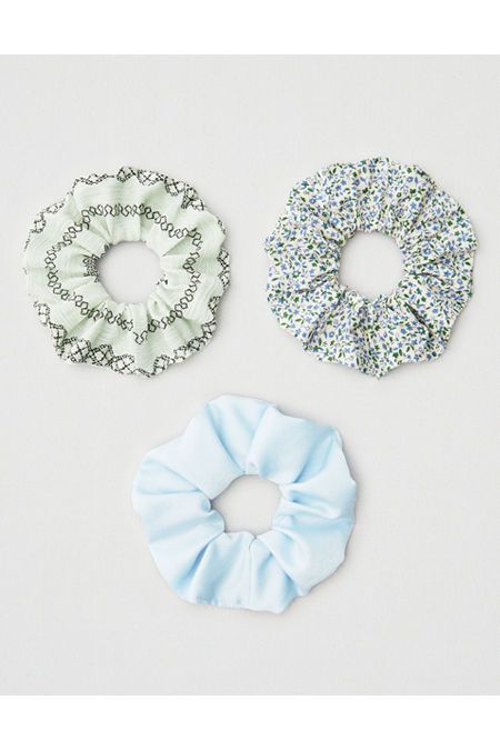 AEO Blue + Floral Scrunchies 3-Pack | American Eagle Outfitters (US & CA)