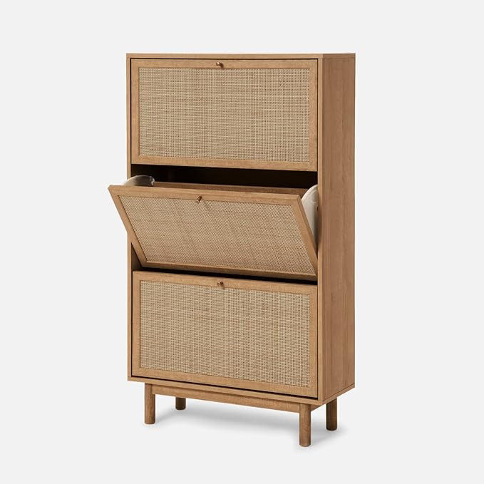 Hannah Shoe Cabinet, Natural Rattan Farmhouse Organizer, Storage, Closet Rack for Entryway, with ... | Amazon (US)