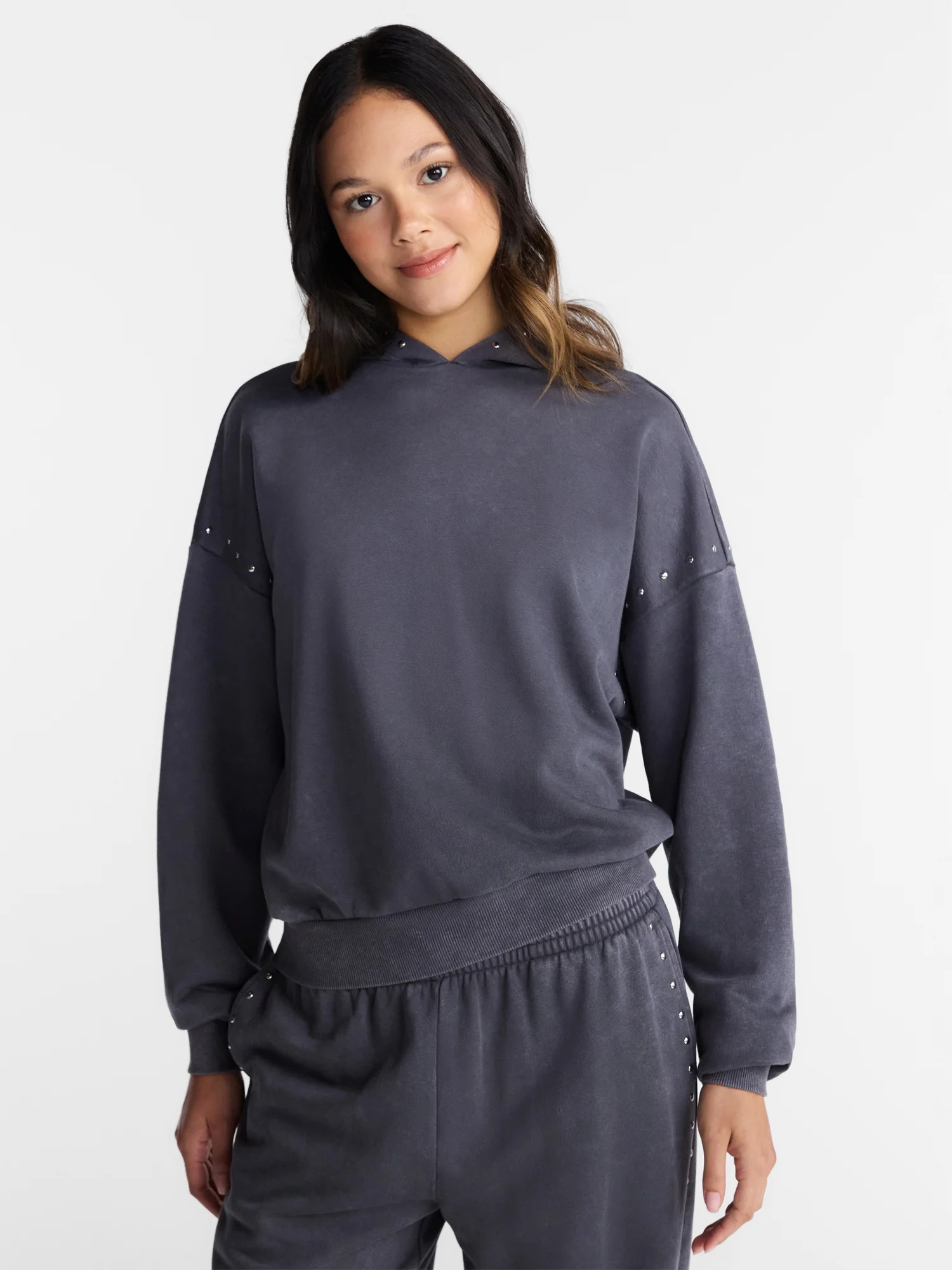 No Boundaries Mineral Wash Studded Fleece Oversized Hoodie, Women's XXS-XXL | Walmart (US)
