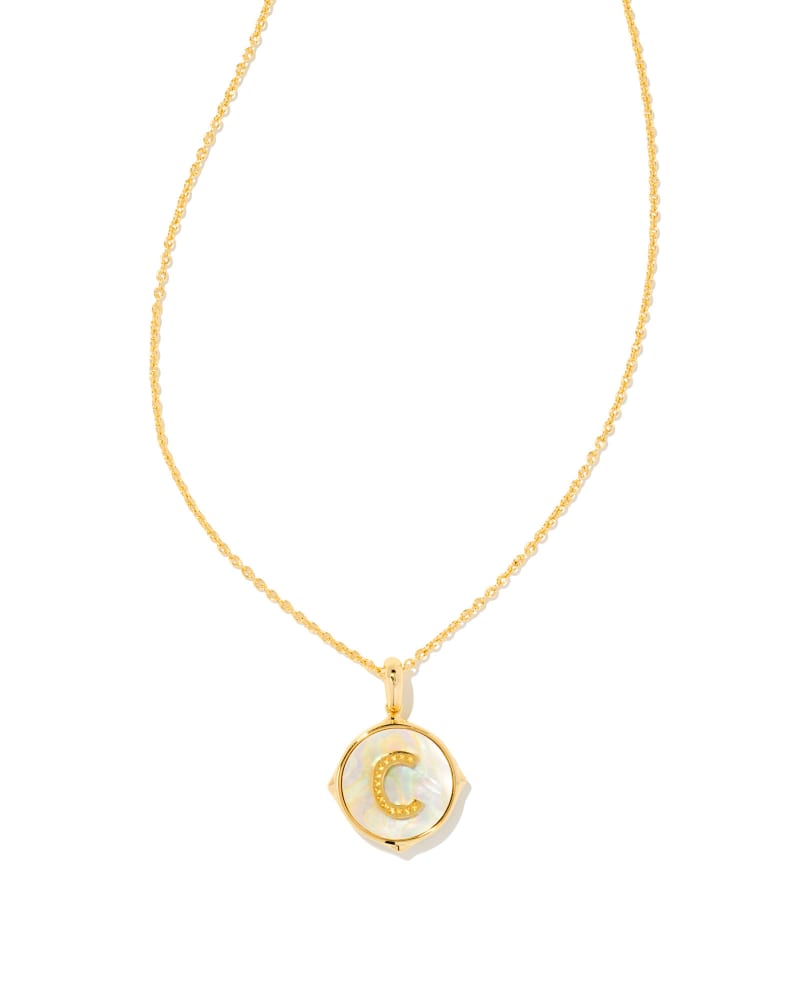Letter C Gold Disc Reversible Pendant Necklace in Iridescent Abalone | Kendra Scott