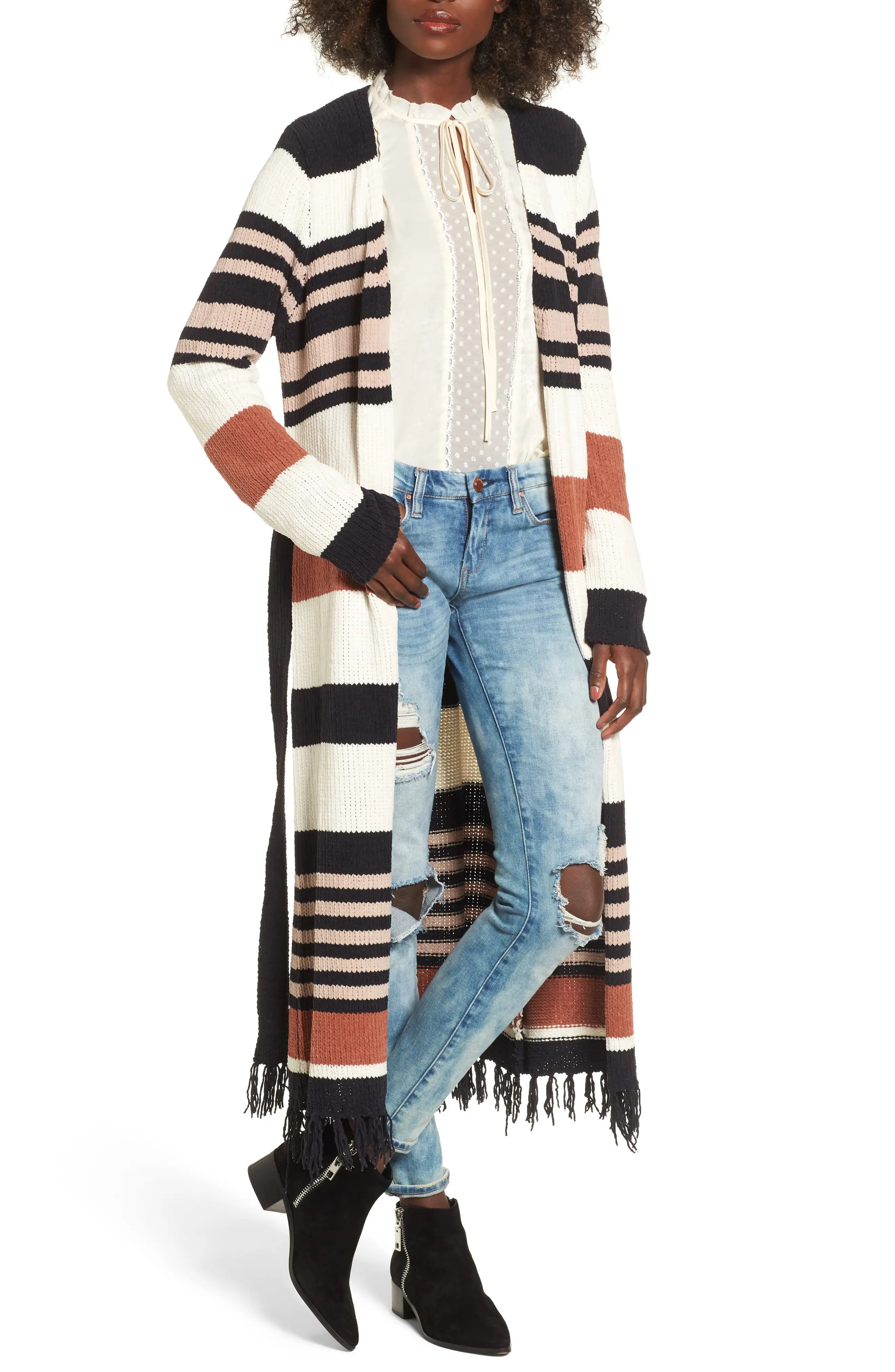 Belted Stripe Knit Duster | Nordstrom