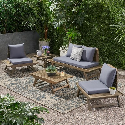 Christopher Knight Home Sedona Outdoor Acacia Wood 4 Seater Chat Set and Side Table with Cushions, Dark Gray/Gray | Target