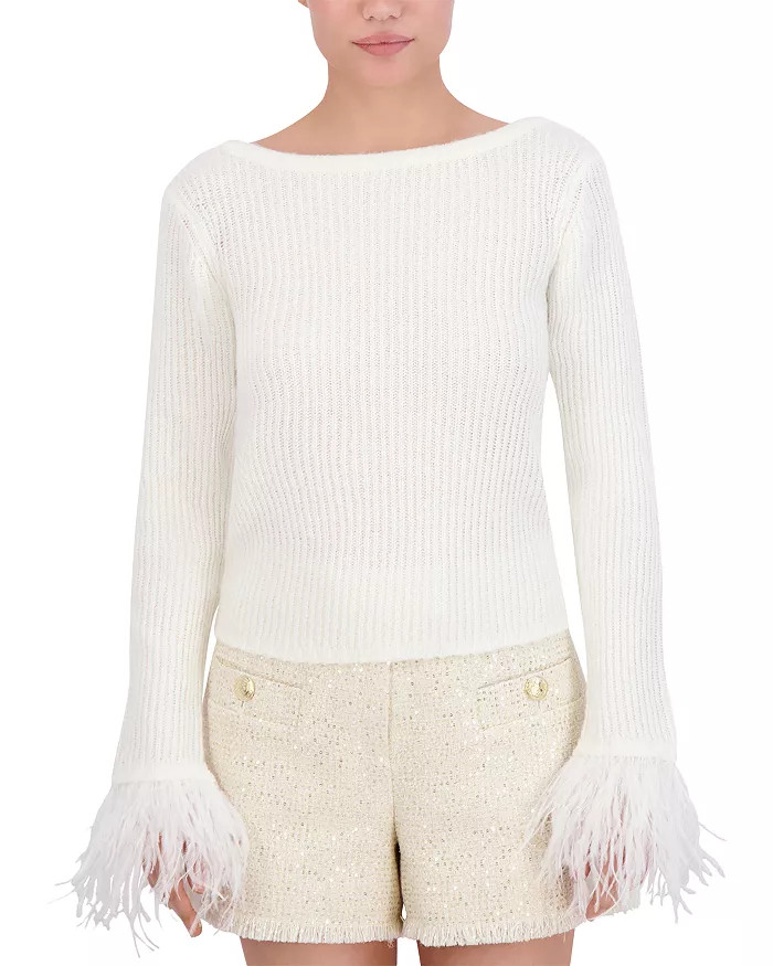 Feather Trim Long Sleeve Top | Bloomingdale's (US)
