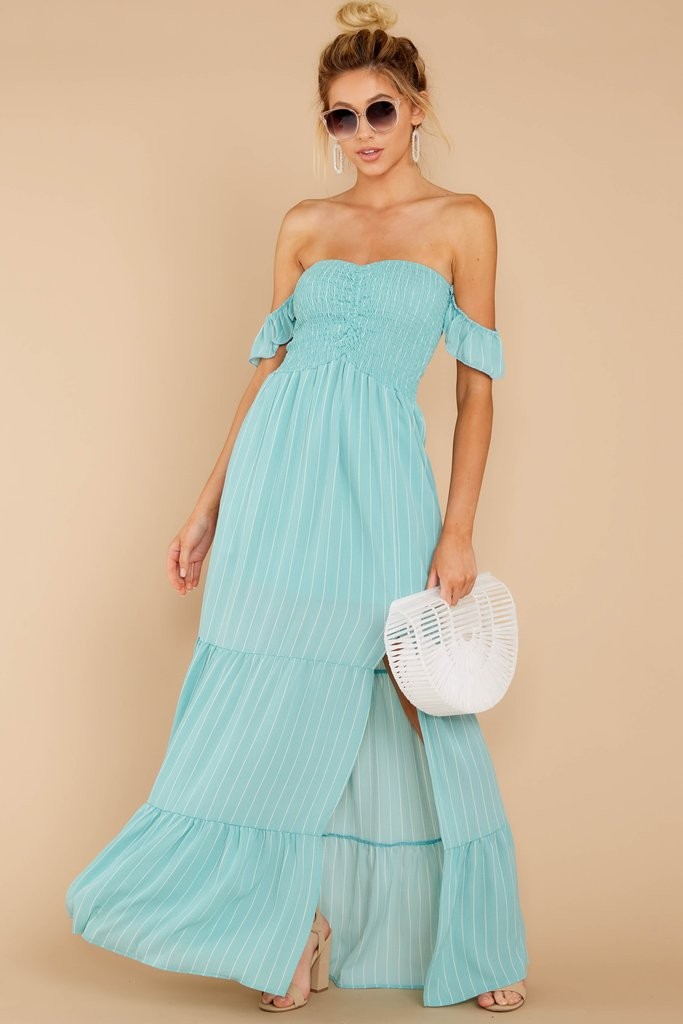 Above Average Aqua Stripe Maxi Dress | Red Dress 