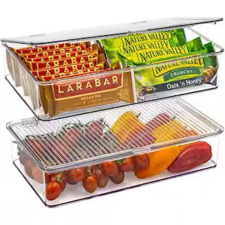 Sorbus 2 Pack Clear Plastic Storage Bins with Deviders and Lids for Fridge and Pantry Stackable O... | The Home Depot