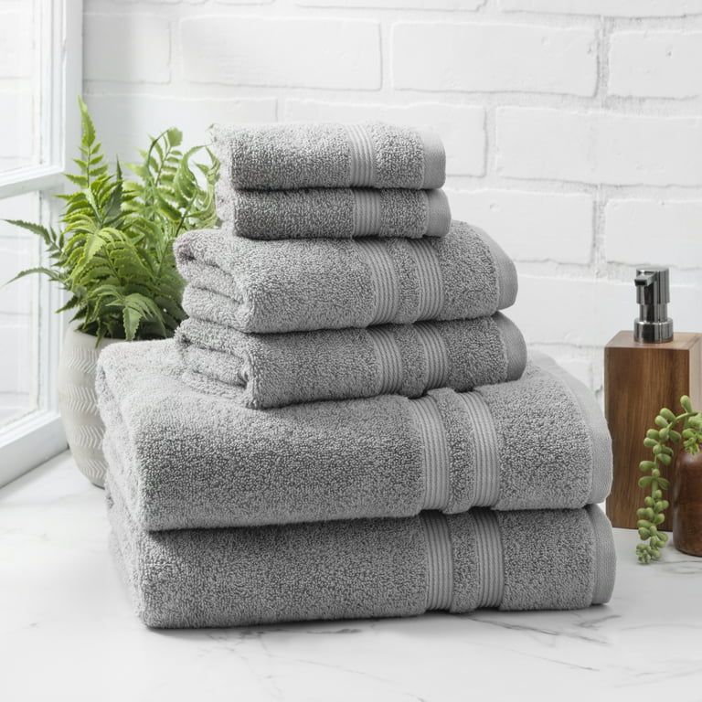 Mainstays Performance 6-Piece Towel Set, Solid Grey Flannel | Walmart (US)