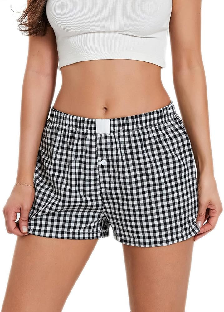 Y2k Boxer Shorts for Women Striped Checkered Pajama Shorts Button Plaid Gingham Sleep Pj Shorts C... | Amazon (US)