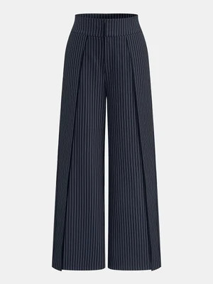 Mid Waist Pinstripe Wide Leg Pants | Commense