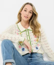 Suzie Floral Embroidered Collared Pointelle Cardigan | Joe Browns