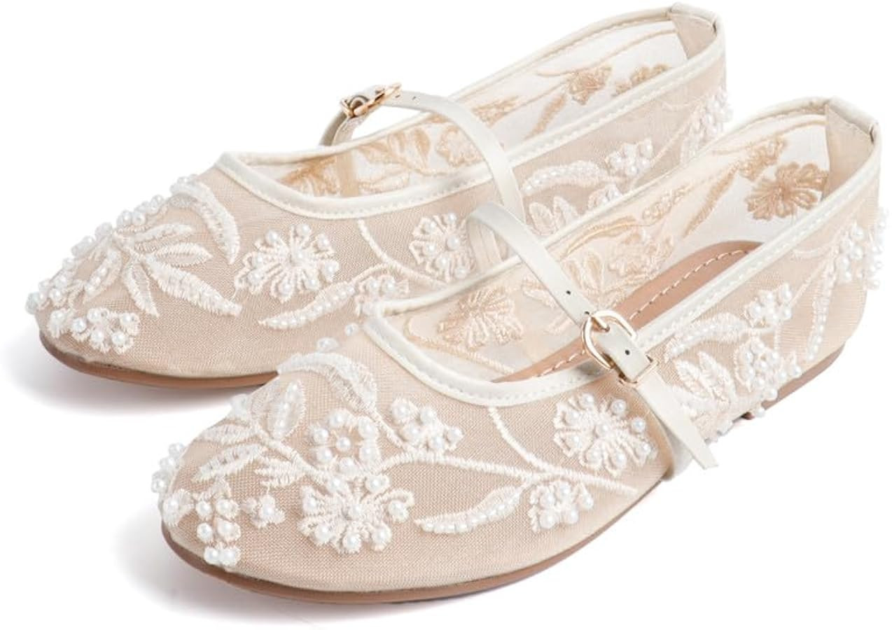 MAVMAX Ballet Flats with Strap for Women Floral Ballet Flats Mesh Shoes Women Flat Slip On Ballerina Shoes Round Toe Comfortable Daily Dress Shoe | Amazon (US)