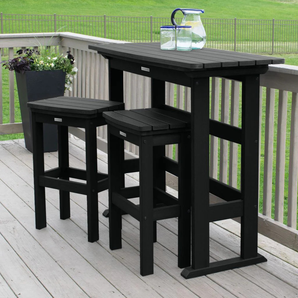 highwood Lehigh 3 -Piece Black Bar Height Patio Dining Set Plastic Rectangle Table with 2 Stationary Chairs Stainless Steel one_size | AD-KITBALC2-BKE | Lowe's
