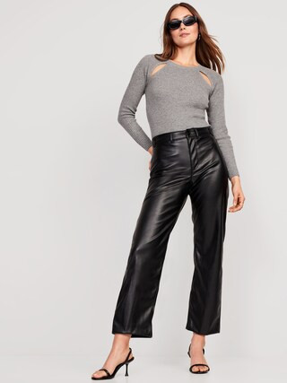High-Waisted Faux-Leather Cropped Wide-Leg Pants for Women | Old Navy (US)