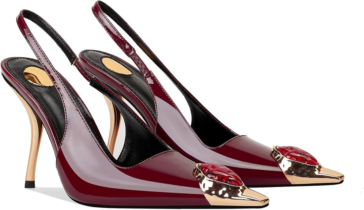 Rhinestones Slingback Kitten Heels Pointed Closed Toe Pumps for Women, Stiletto 4Inch High Heeled... | Amazon (US)