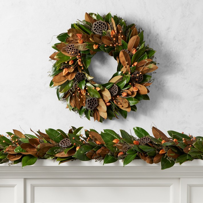 Magnolia Lantern Live Wreath, 24" | Williams-Sonoma