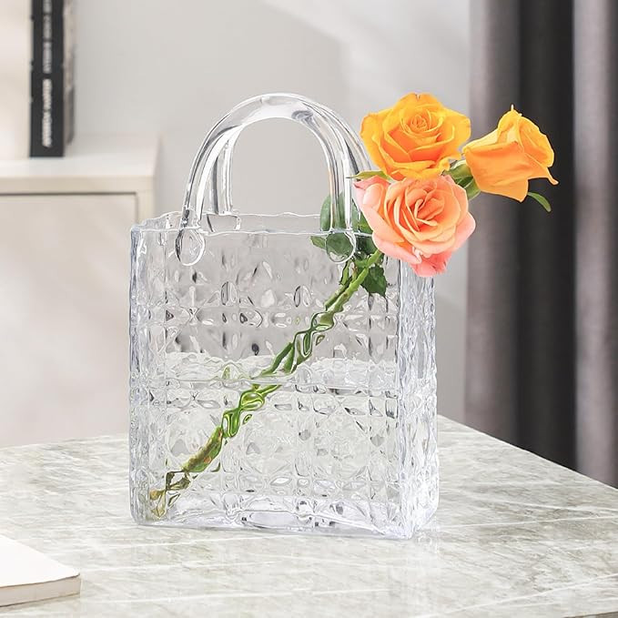 PORPAN Purse Vase, Glass Bag Vase, Clear Glass Vase, Modern Flower Vase, Aesthetic Vase for Flowe... | Amazon (US)