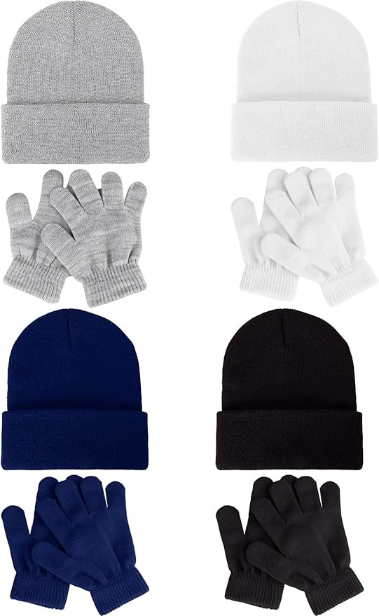 Glooarm 8 Pack Kids Beanie Hats and Gloves Set Kid's Knitted Beanies Hat Winter Gloves for Boys G... | Amazon (US)