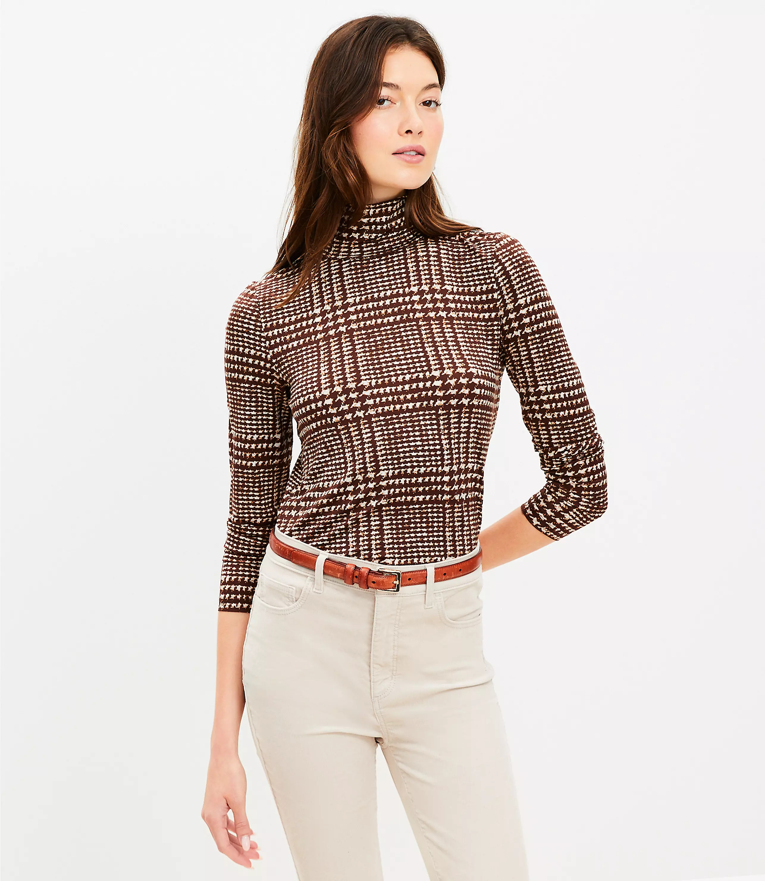 Houndstooth Long Sleeve Turtleneck Top | LOFT