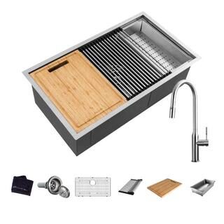 Glacier Bay All-in-One Undermount Stainless Steel 27 in. Single Bowl Kitchen Workstation Sink wit... | The Home Depot