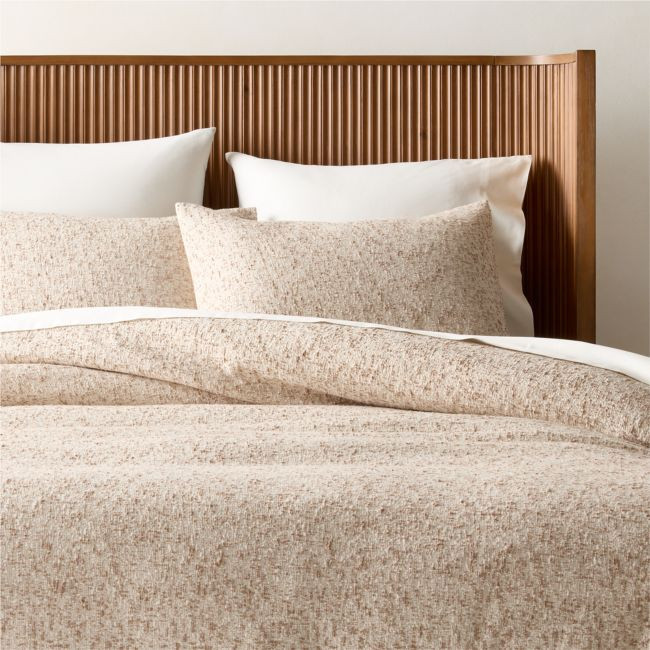 Lara Organic Cotton Light Brown Boucle King Duvet Cover | CB2
