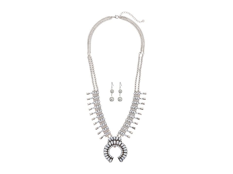 M&F Western - 4 Strand Squash Blossom with White Stones Necklace/Earrings Set (White) Jewelry Sets | Zappos