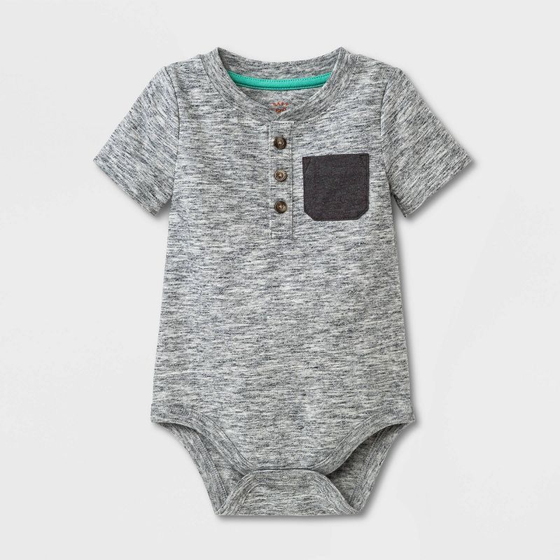 Baby Boys' Henley Pocket Bodysuit - Cat & Jack™ Heather Gray | Target
