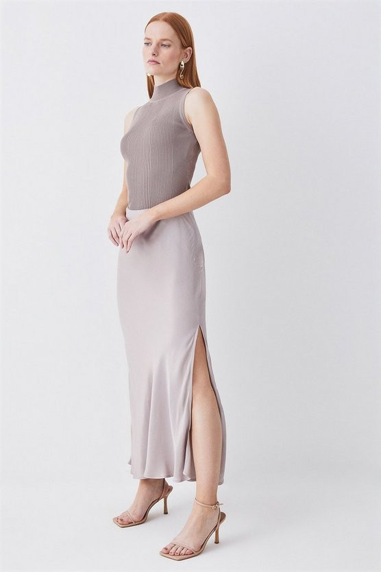 Satin Bias Cut Midi Skirt | Karen Millen UK + IE + DE + NL