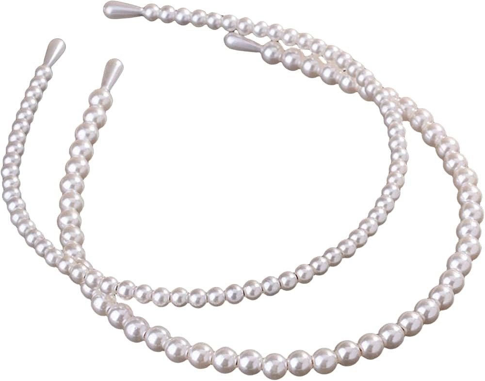 2 Pack Pearl Headbands for Women – Simple Design Hair Accessories for Wedding, Party, Bridal, B... | Amazon (US)