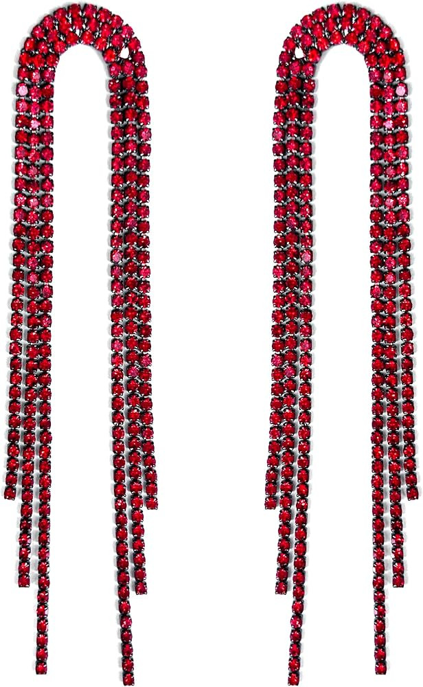 SELOVO Big Chain Tassel Statement Earrings Bridal Wedding Rhinestone Dangle Earrings | Amazon (US)