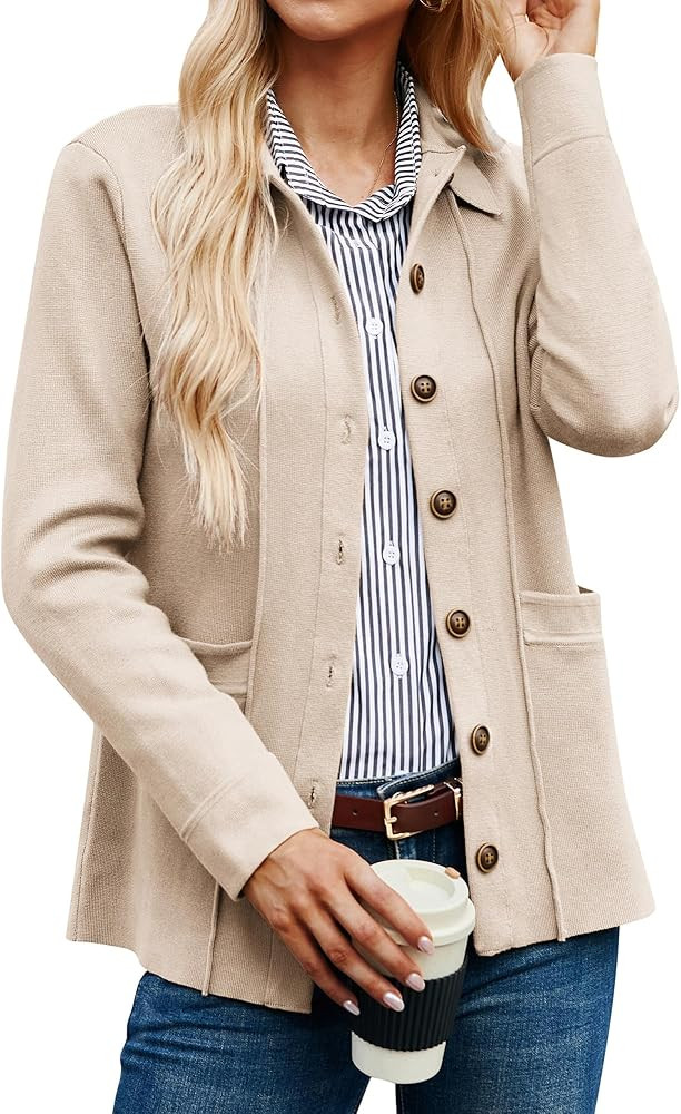 GRACE KARIN Women Casual Cardigan Knit Button Down Jacket Long Sleeve Sweater Blazer with Pockets | Amazon (US)